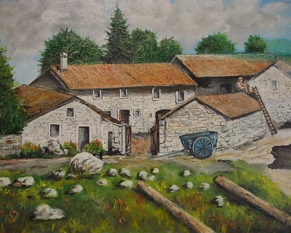 painting of a barn home